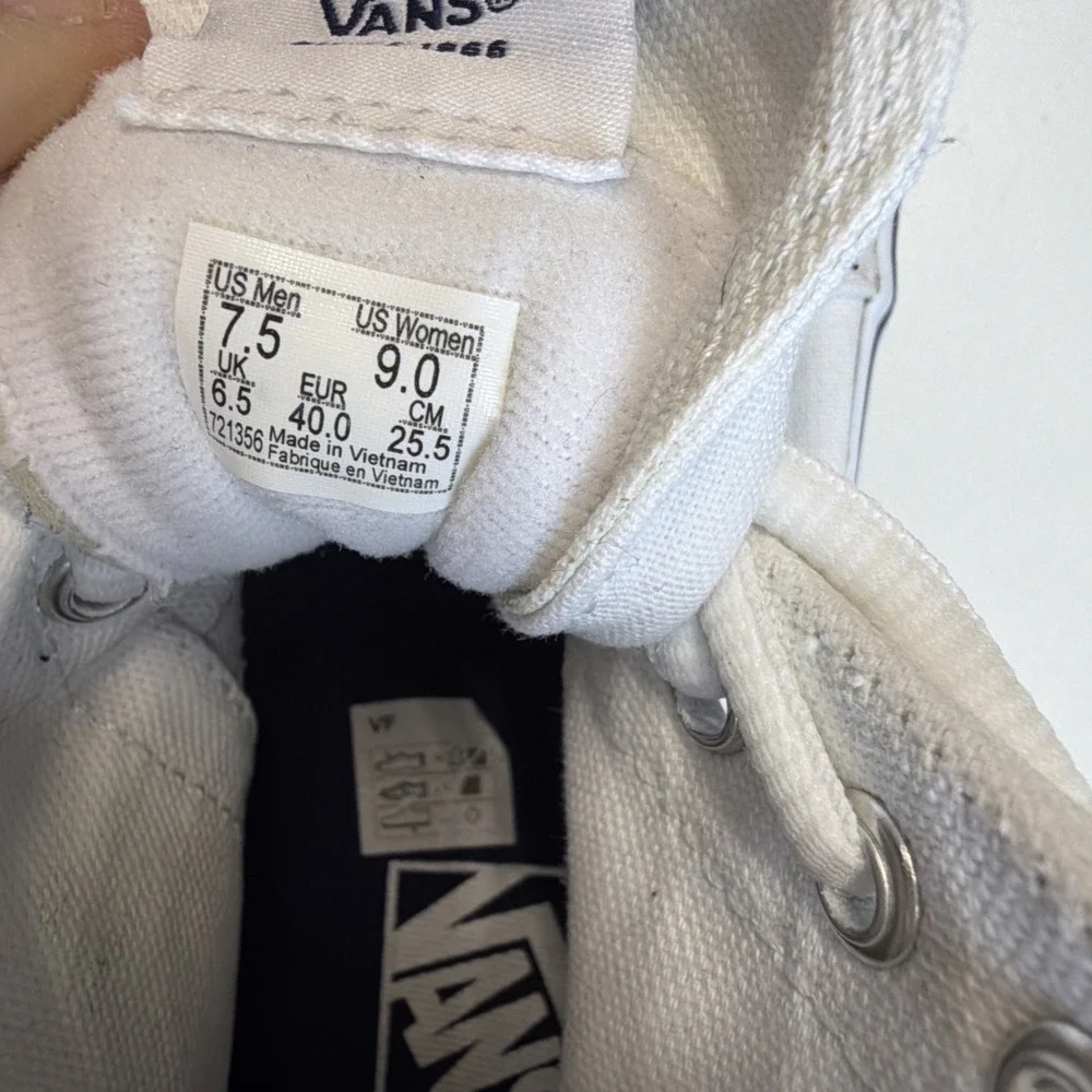 VANS Sk8-Hi Tapered Sport Platform Shoes White Canvas Navy Women 9‎ Men 7.5